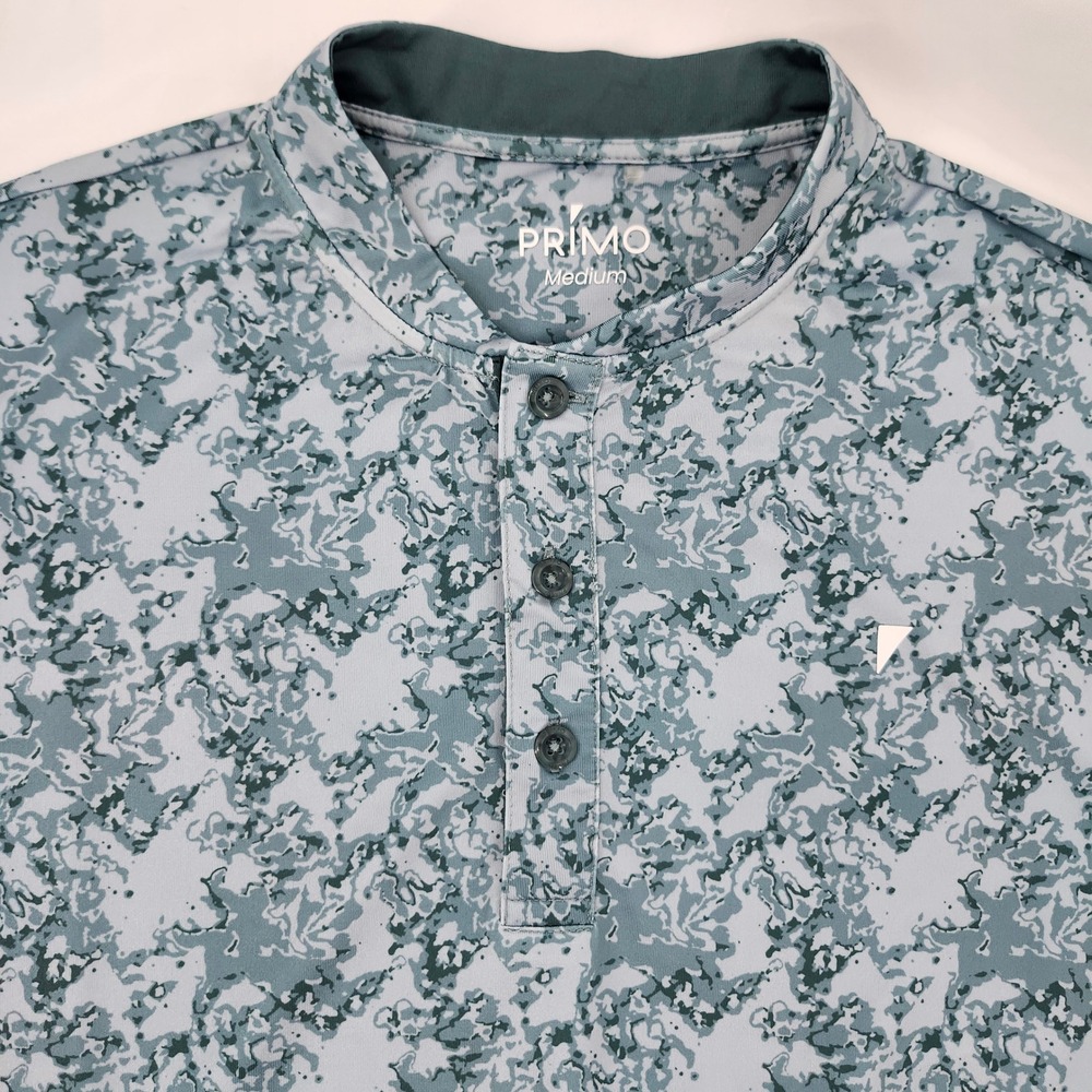Primo Mens Blade Collar Golf Polo Size M Blue Green Camo Performance Stretch